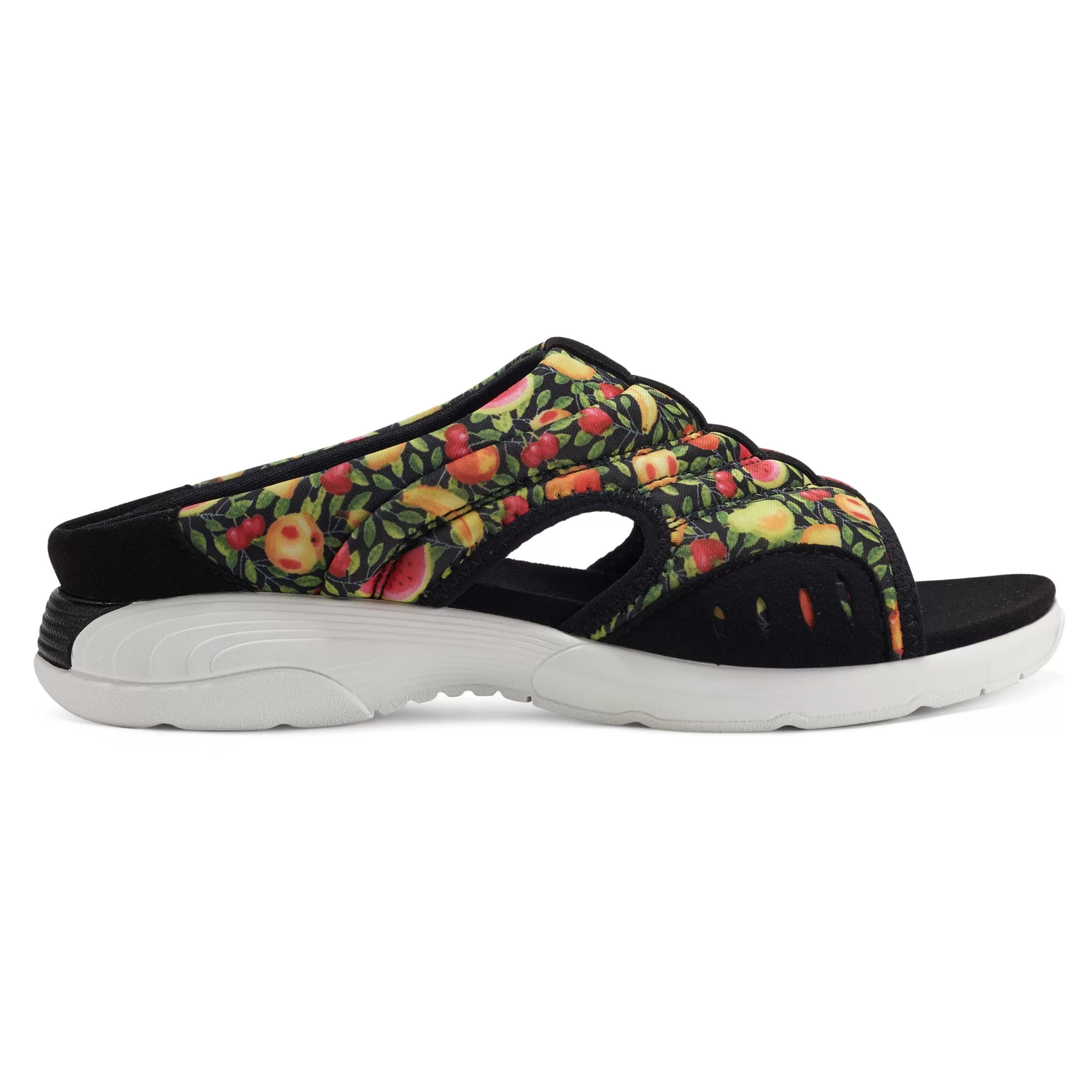 Traciee | Casual-Easy Spirit Traciee Slip On Sandals Black Multi Fruit Print