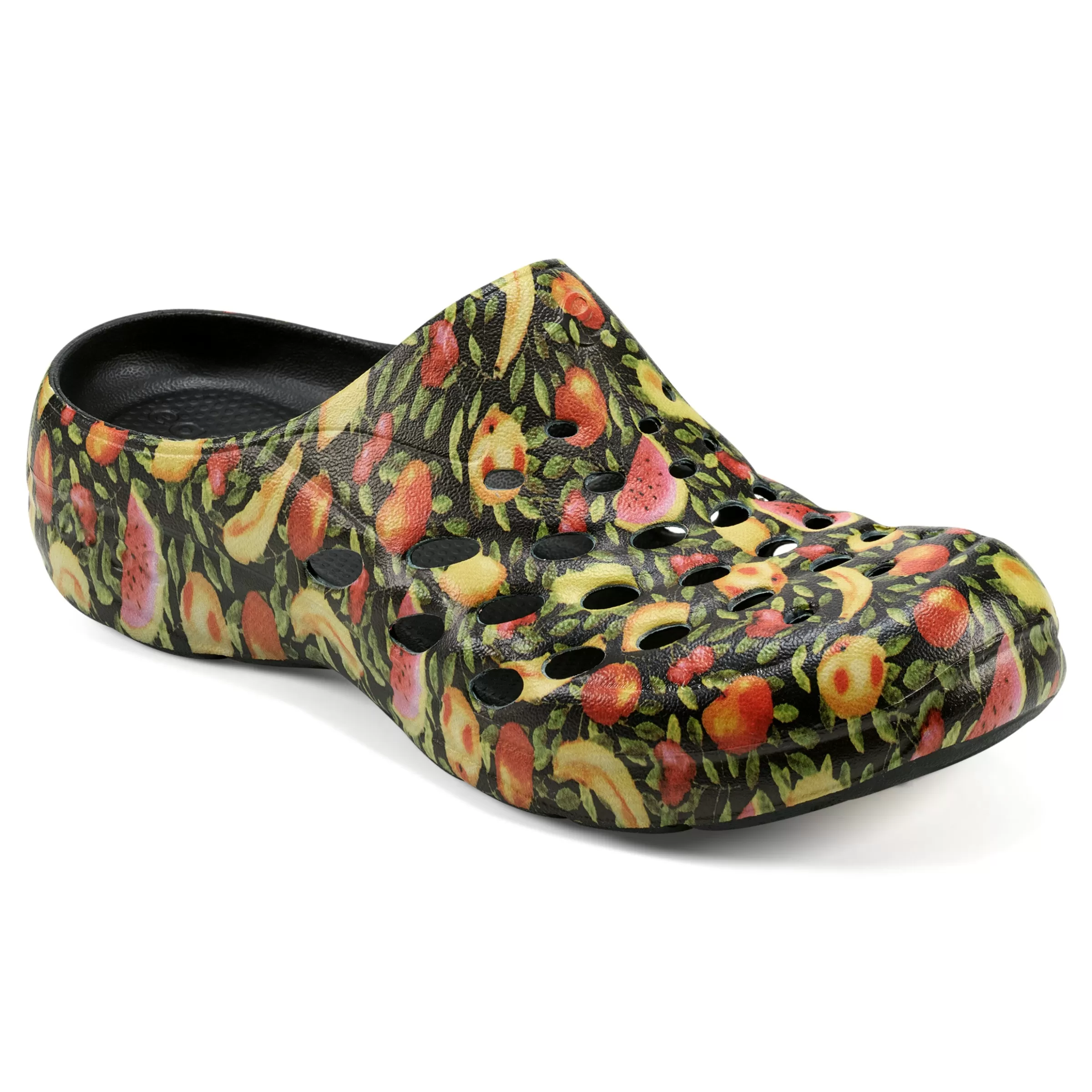 Traveltime Family | Traveltime Clogs-Easy Spirit Travelclog Slip On Mules Black Fruit Print