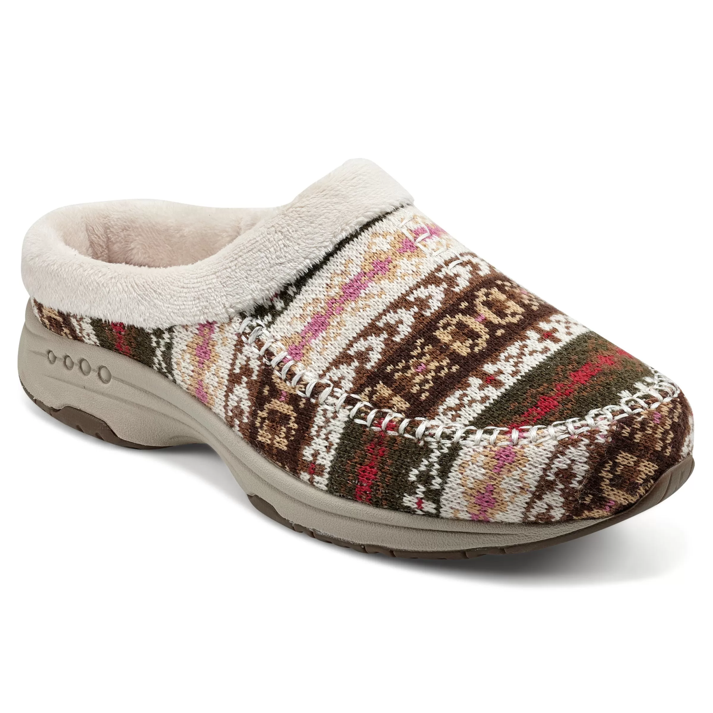 Traveltime Family | Traveltime Clogs-Easy Spirit Travelfurr Clogs Brown Fair Isle