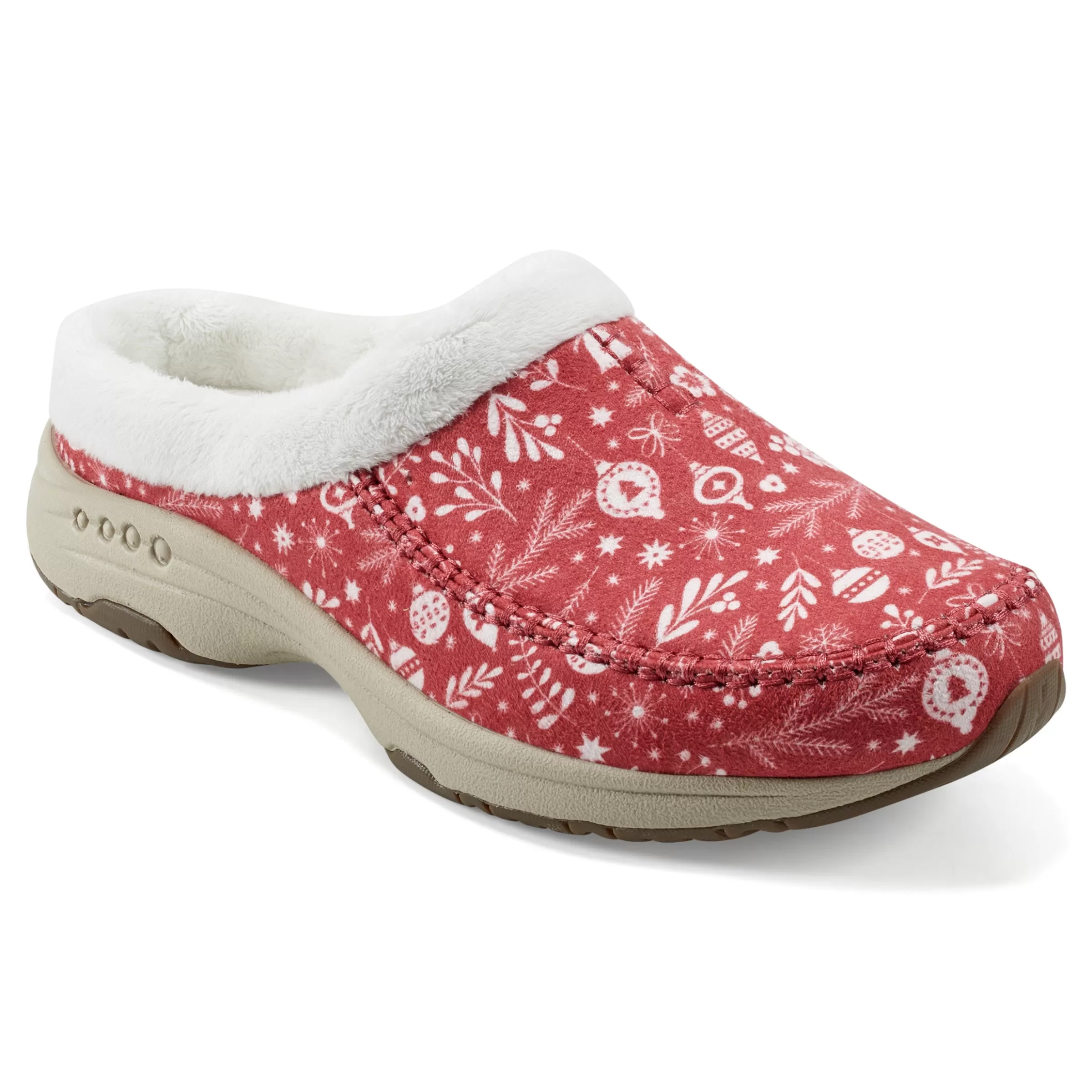 Traveltime Family | Traveltime Clogs-Easy Spirit Travelfurr Clogs Medium Red Holiday Print