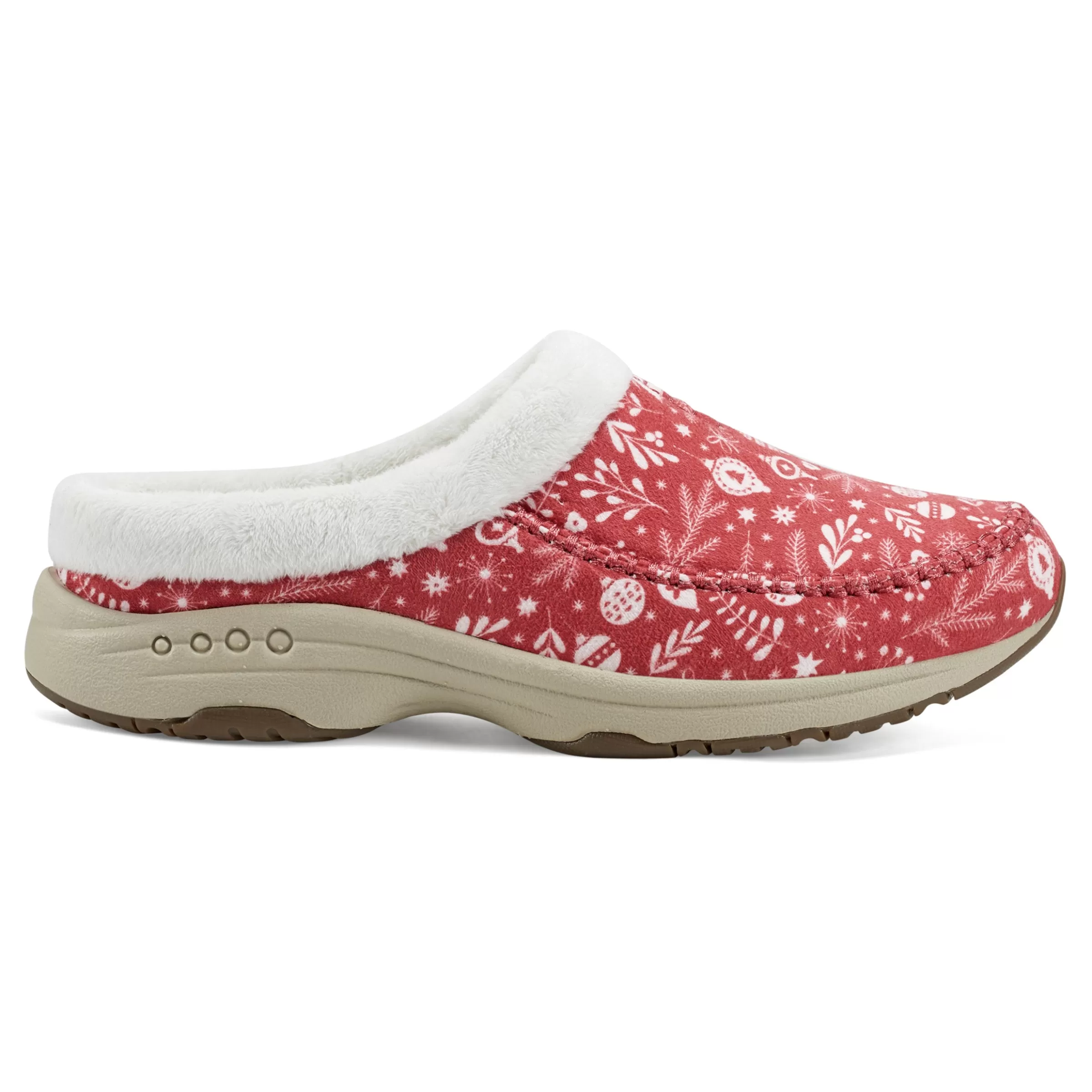 Traveltime Family | Traveltime Clogs-Easy Spirit Travelfurr Clogs Medium Red Holiday Print