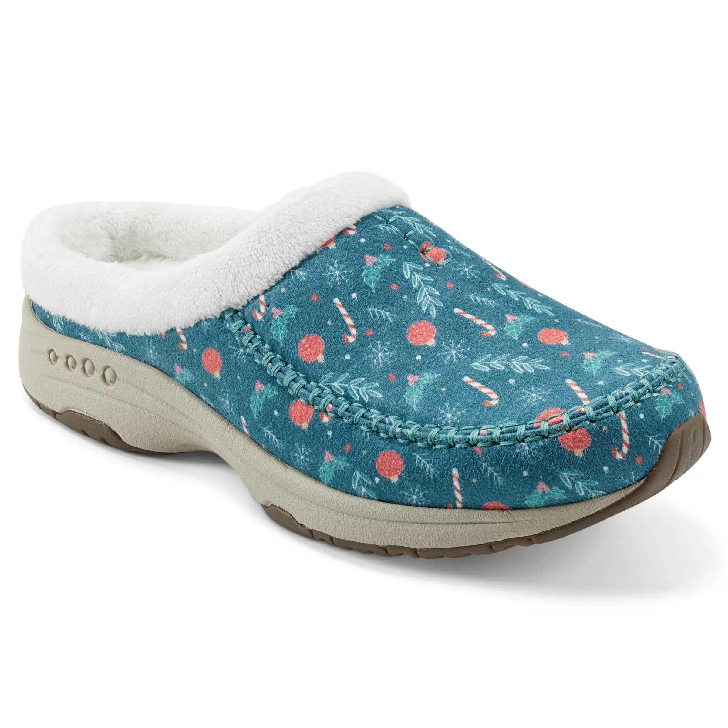 Traveltime Family | Traveltime Clogs-Easy Spirit Travelfurr Clogs Dark Green Holiday Print