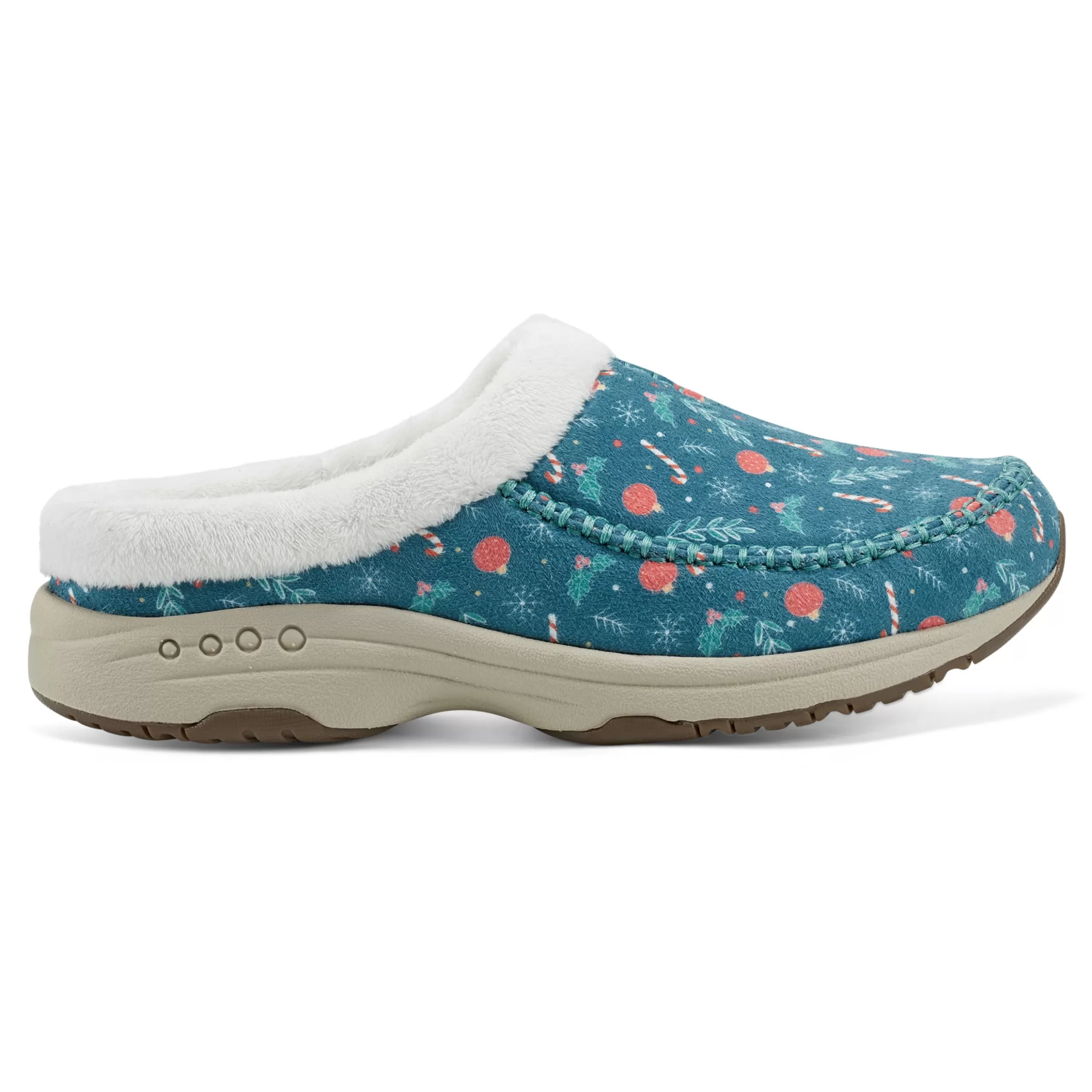 Traveltime Family | Traveltime Clogs-Easy Spirit Travelfurr Clogs Dark Green Holiday Print