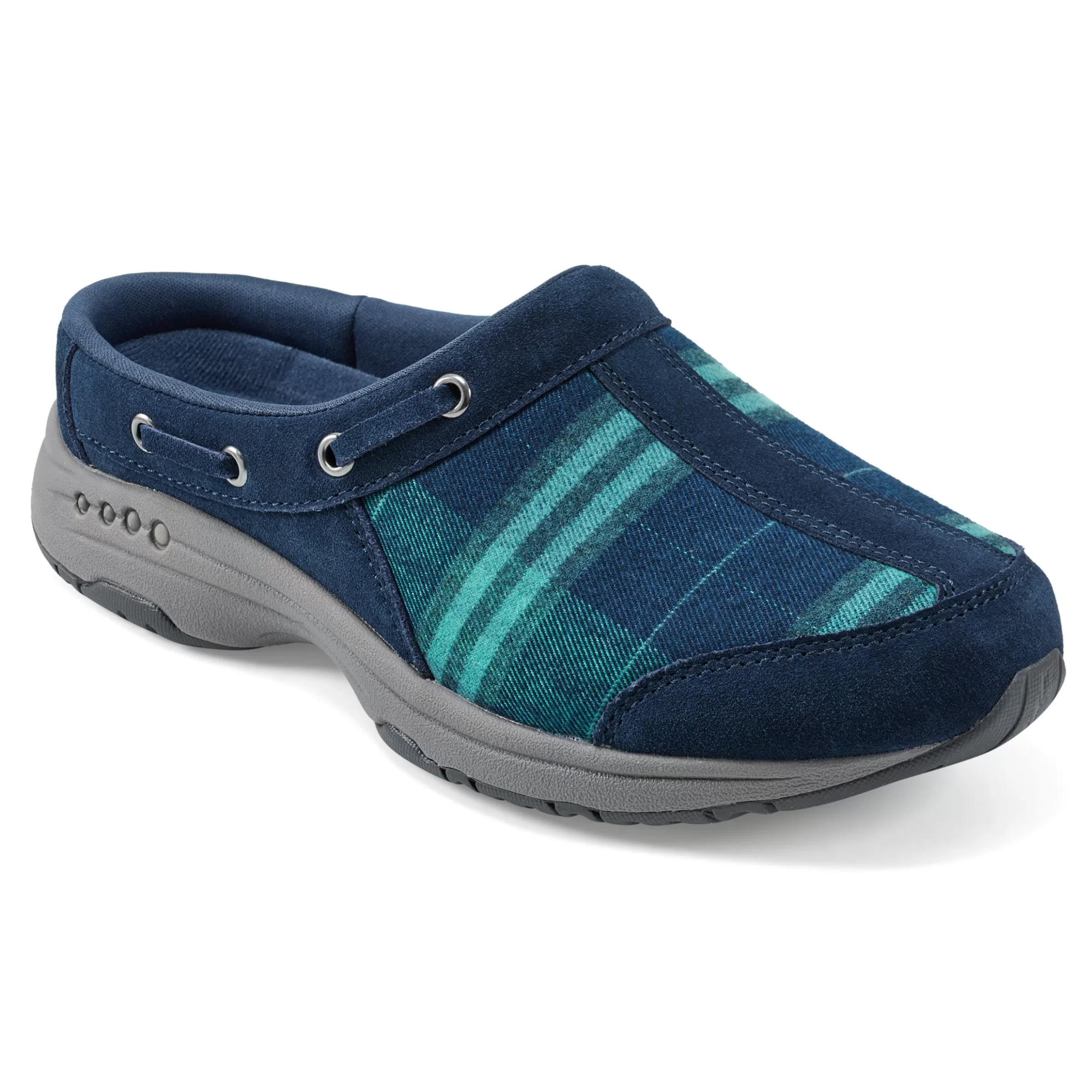 Traveltime Family | Traveltime Clogs-Easy Spirit Travelport Clogs Blue Green Plaid