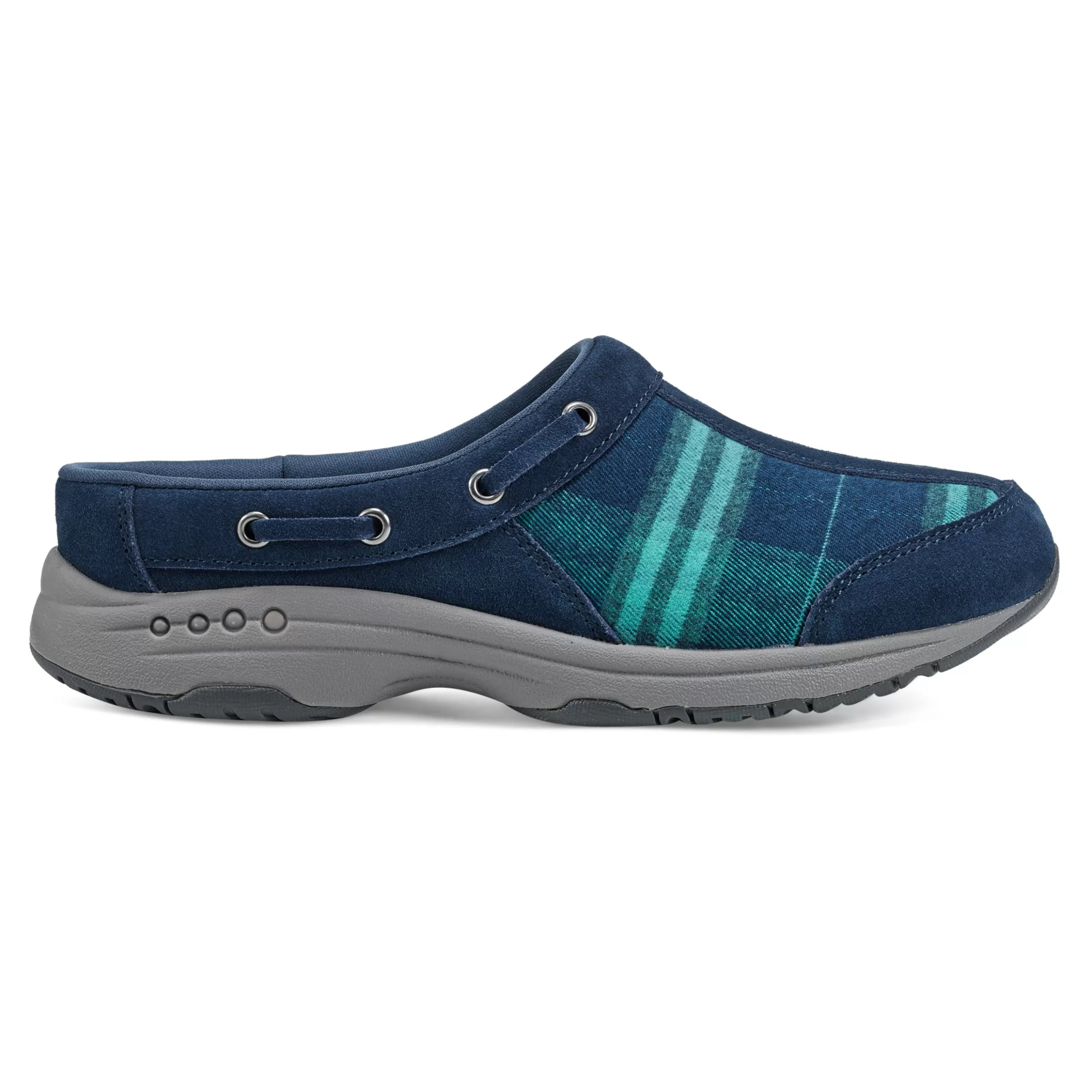 Traveltime Family | Traveltime Clogs-Easy Spirit Travelport Clogs Blue Green Plaid