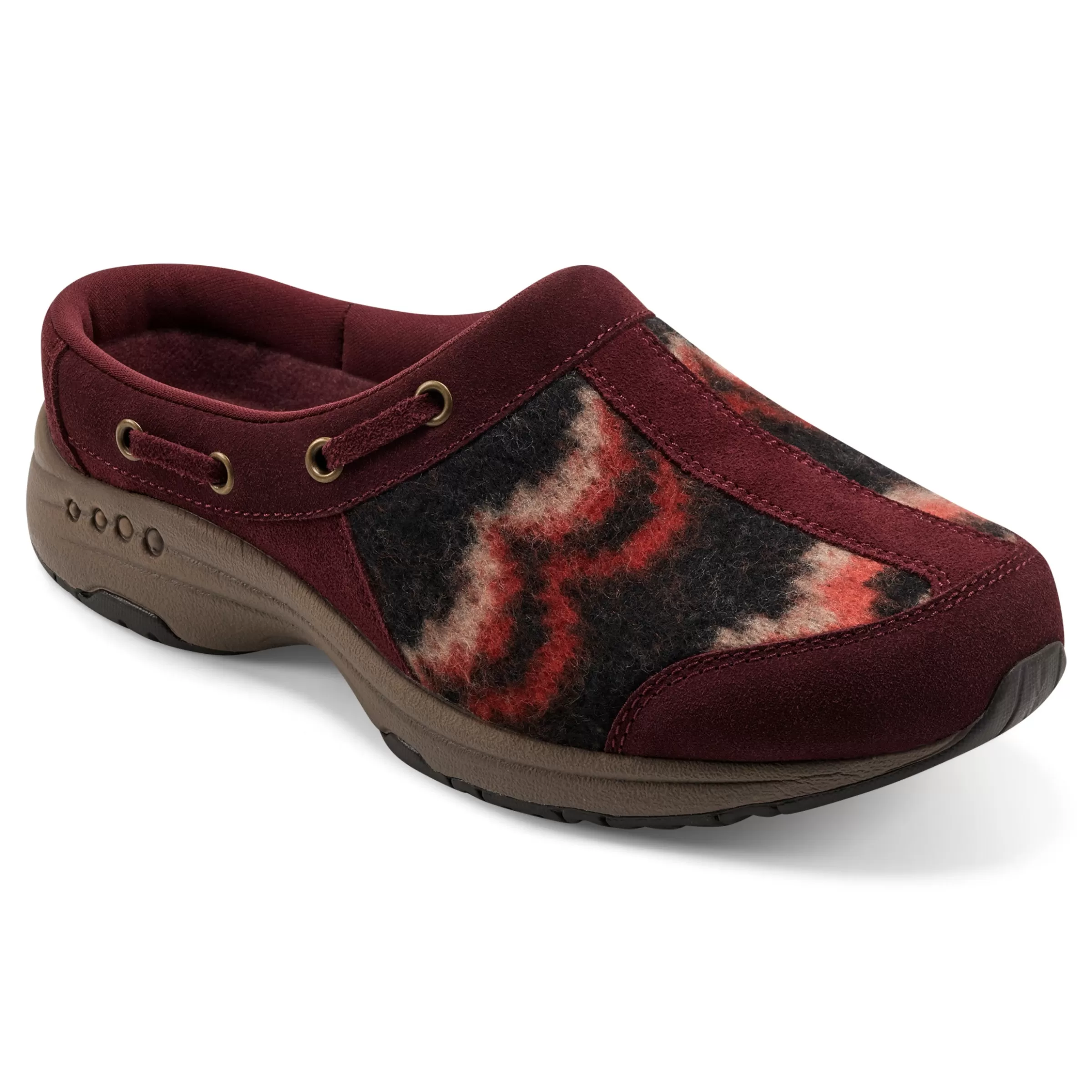 Traveltime Family | Traveltime Clogs-Easy Spirit Travelport Clogs Dark Red Zigzag