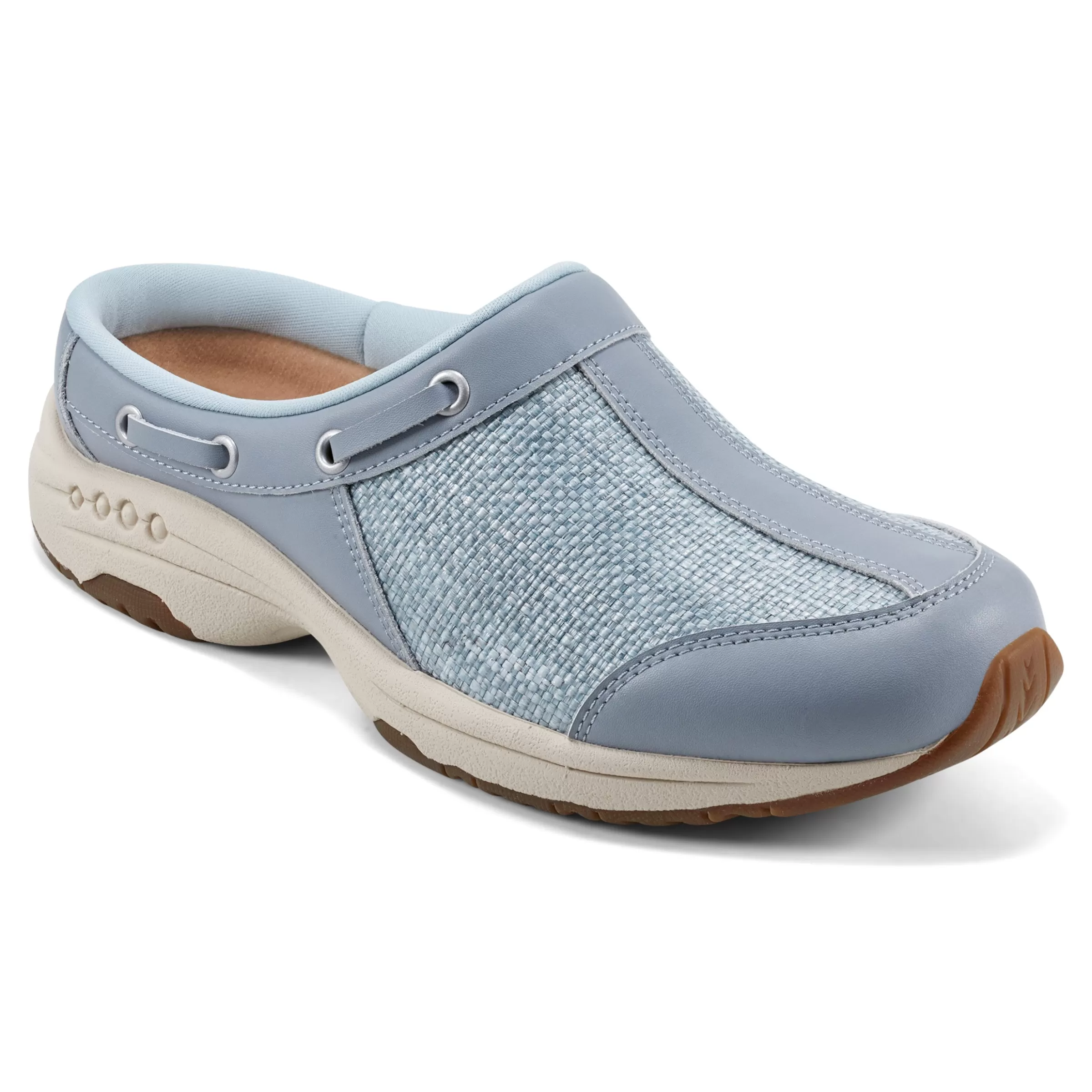 Traveltime Family | Traveltime Clogs-Easy Spirit Travelport Clogs Light Blue Raffia