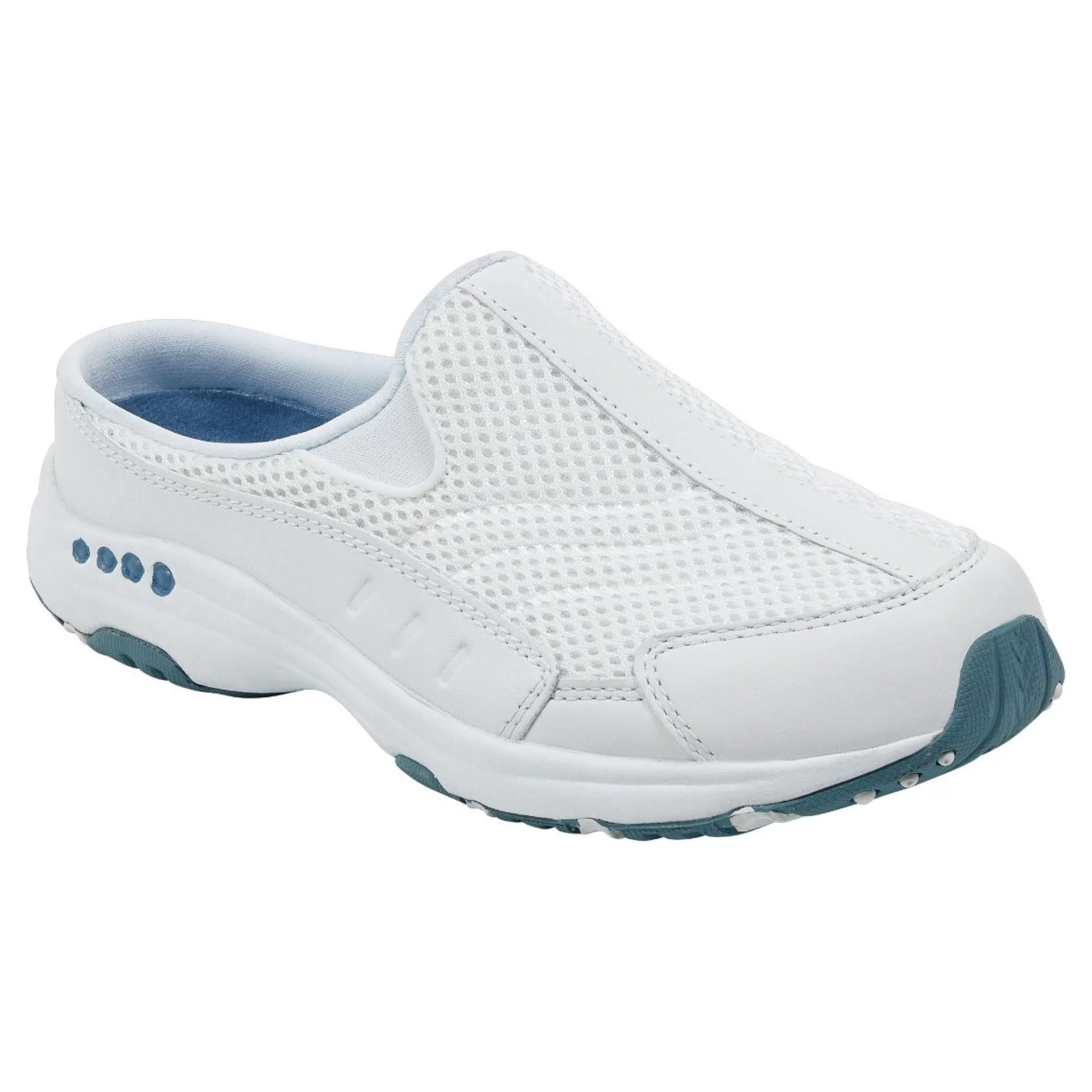 Traveltime Family | Traveltime Clogs-Easy Spirit Traveltime Classic Clogs White Leather Mesh