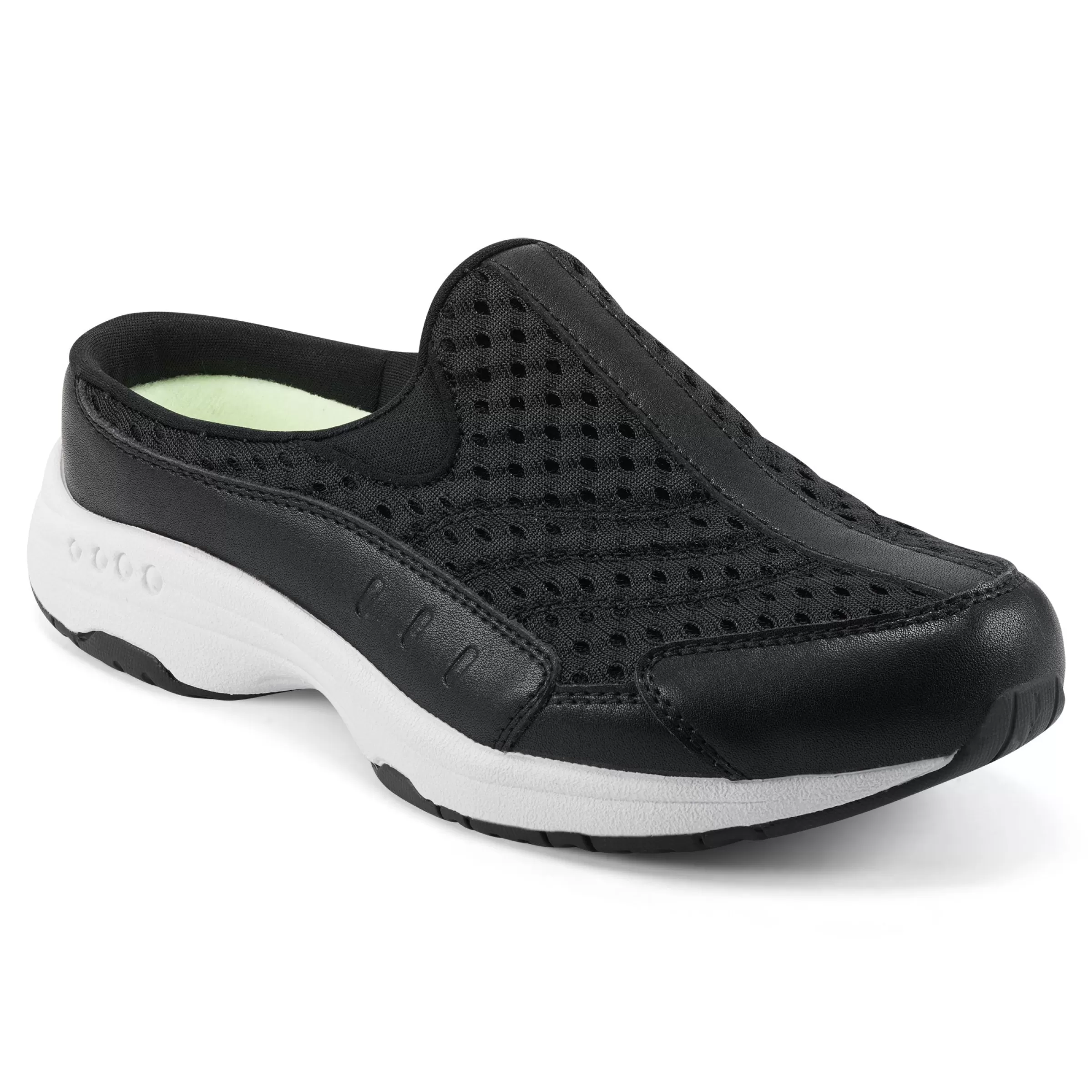 Traveltime Family | Traveltime Clogs-Easy Spirit Traveltime Clogs Black Leather Mesh