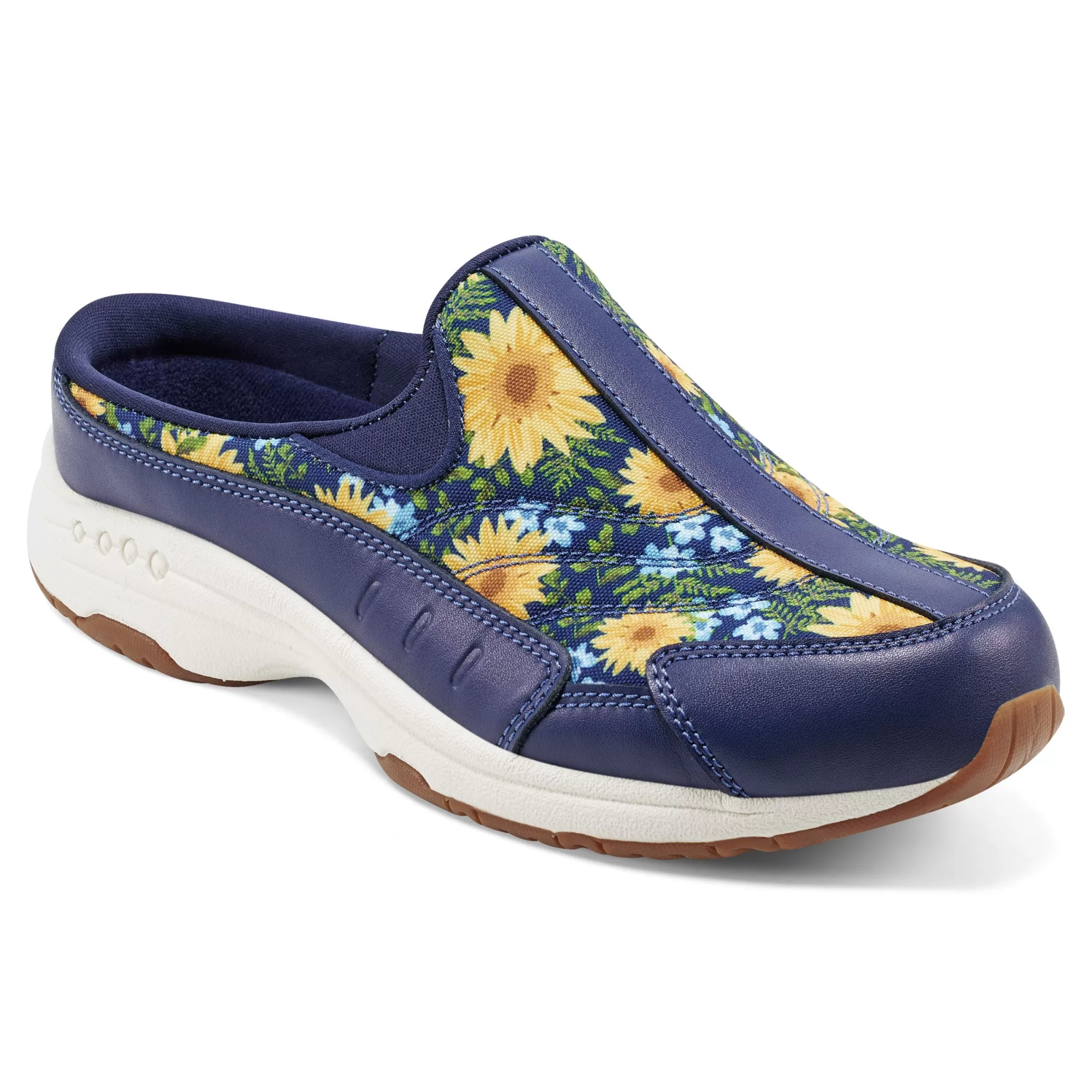 Traveltime Family | Traveltime Clogs-Easy Spirit Traveltime Clogs Navy Sunflower Print