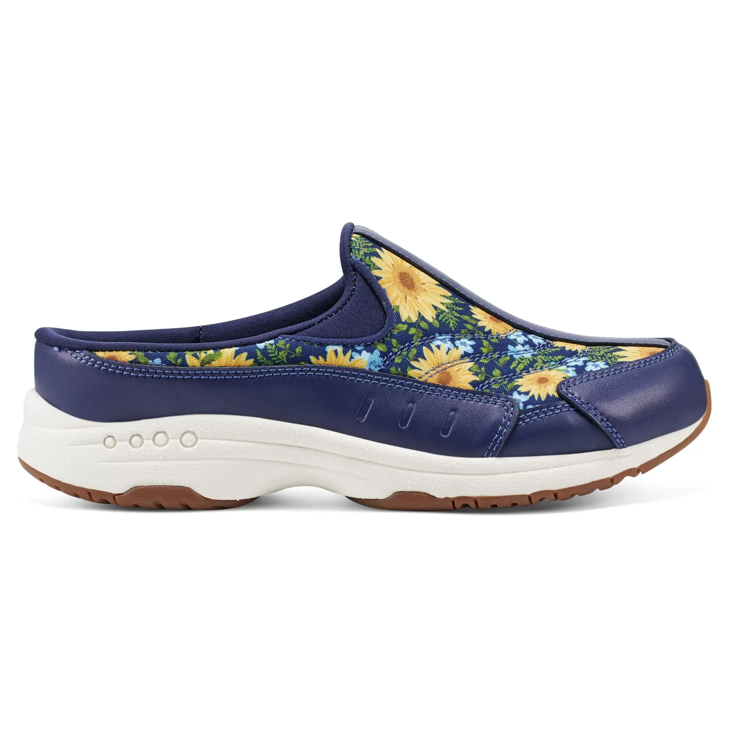 Traveltime Family | Traveltime Clogs-Easy Spirit Traveltime Clogs Navy Sunflower Print