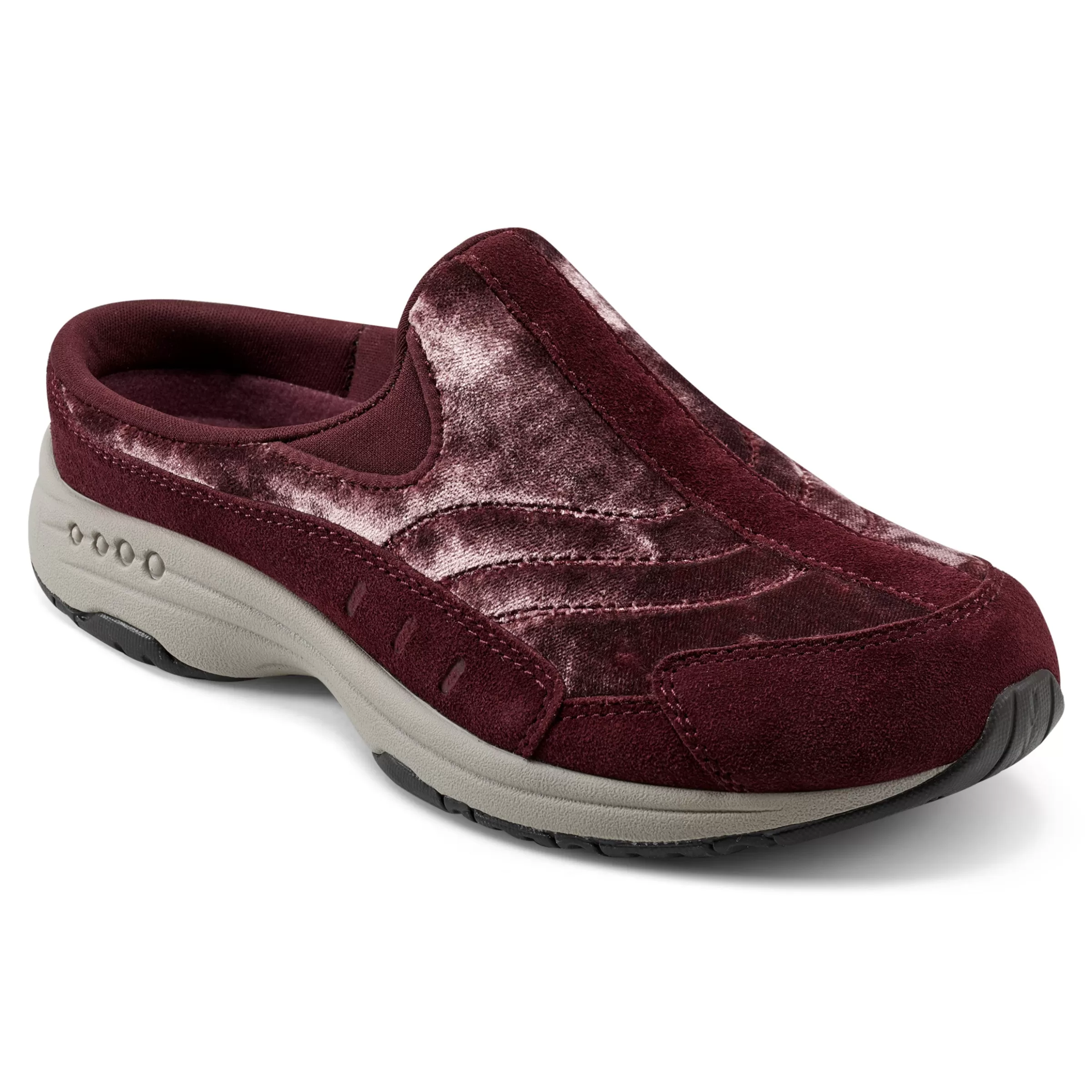 Traveltime Family | Traveltime Clogs-Easy Spirit Traveltime Clogs Dark Red Crushed Velvet