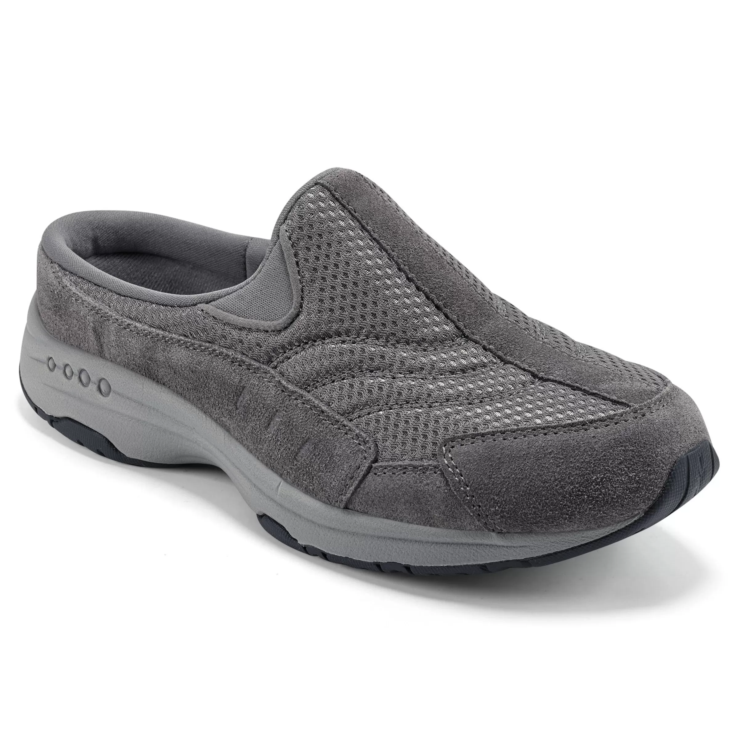 Traveltime Family | Traveltime Clogs-Easy Spirit Traveltime Clogs Grey Suede/Mesh